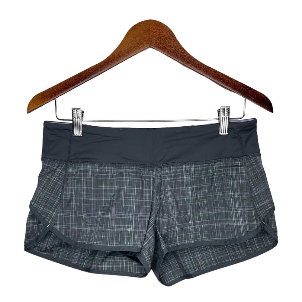 Lululemon Speed Shorts Plaid Coal Shale Gray and Pink, Size 6